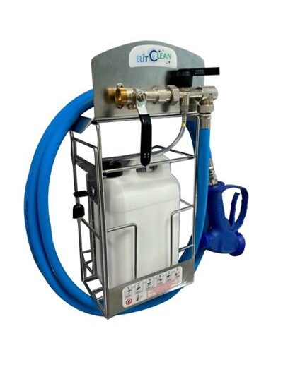 Centrale d’hygiène GEPRO ELIT CLEAN pour un produit, avec coffret inox, tuyau bleu et pistolet