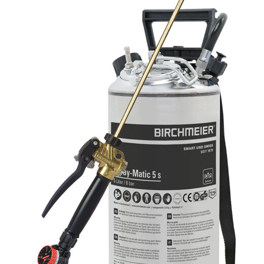 Pulvérisateur Birchmeier Spray-Matic 5 S à récipient inox, avec pompe à main, lance laiton et sangle