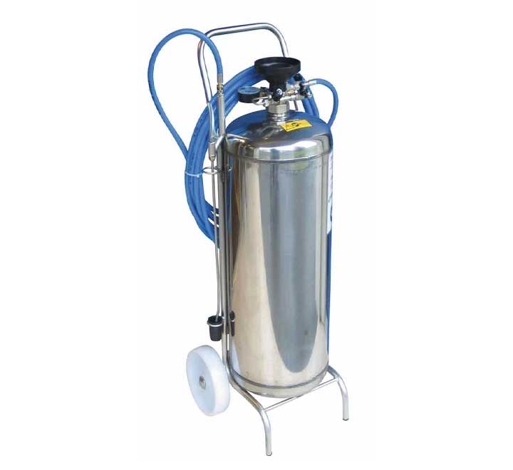 Canon à mousse GEPRO inox 50 L sur roues, avec tuyau bleu et lance
