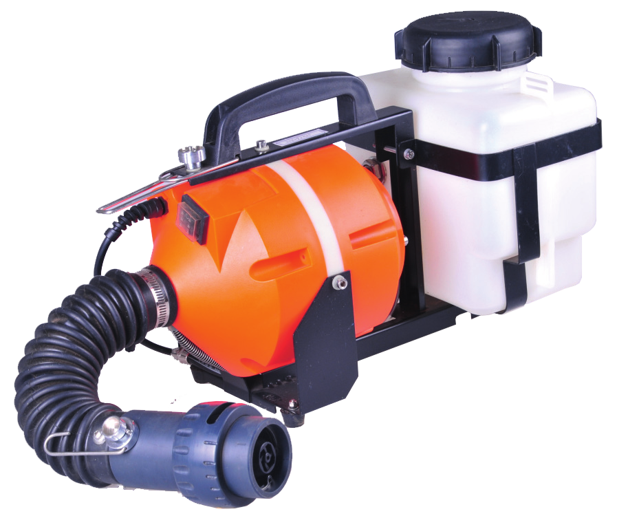 Nébulisateur électrique GEPRO 5 L avec moteur orange, réservoir blanc et flexible annelé noir