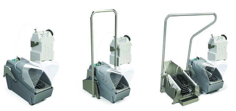 Trois configurations de station pour semelles : standard, avec poignée et avec brosse-bottes